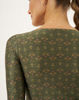 Top cropped manga longa Paisley