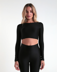 Top Cropped manga longa Preto
