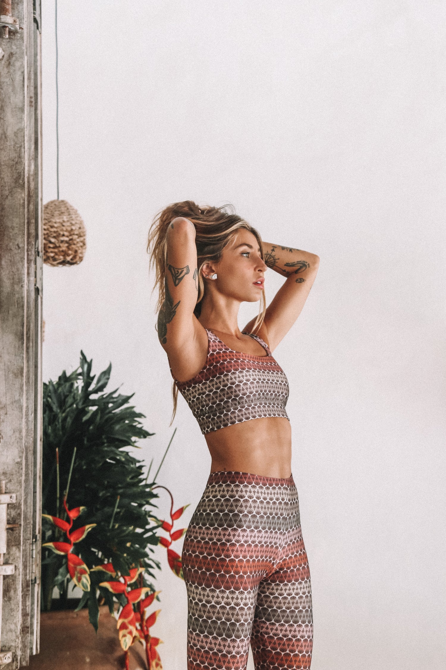 Calça legging de poliamida estampada: perfeita para yoga e academia