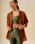 Camisa Puro Linho Stone Wash Brown Manga Longa MAXIME