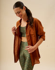 Camisa Puro Linho Stone Wash Brown Manga Longa MAXIME