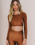 Top cropped manga longa Girafa Marrom