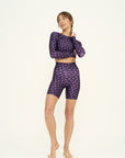 Top cropped manga longa Lucky Purple