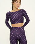 Top cropped manga longa Lucky Purple