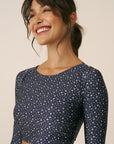 Top cropped manga longa Blue Galaxy