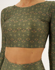 Top cropped manga longa Paisley