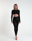 Top Cropped manga longa Preto